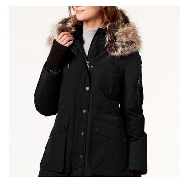 BCBGeneration Black parker hooded coat with removeable fur size Large - Picture 2 of 11